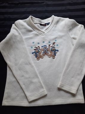 Denver Hayes Cream Fleece Top with Gingerbread Embroidery
